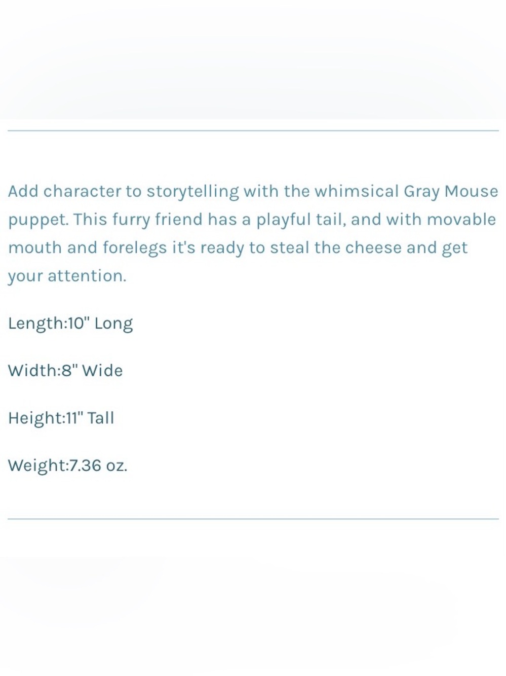 New Folkmanis Grey Mouse Puppet Plush Stuffed Animal Storytelling Animation - Picture 13 of 13